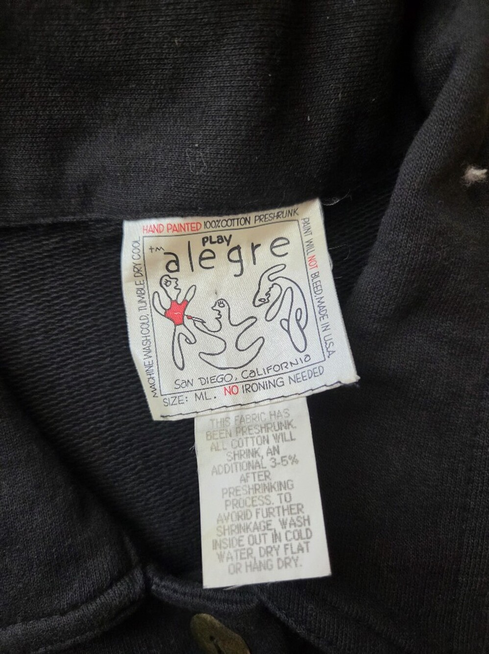 🎨 Vintage Play Alegre Hand Painted Cotton Jacket XL/ML | Black Art to Wear 🎨 - Picture 7 of 12